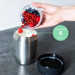 Coninx Thermos Lunchbox - Muesli Beker To Go - Isoleer Lunchpot - Yoghurtbeker To Go - Mueslibeker 840ml (600ml+240ml) - RVS / Zwart -Mepal shop 1200x1200 1791