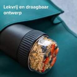 Coninx Thermos Lunchbox - Muesli Beker To Go - Isoleer Lunchpot - Yoghurtbeker To Go - Mueslibeker 840ml (600ml+240ml) - RVS / Zwart -Mepal shop 1200x1200 1792