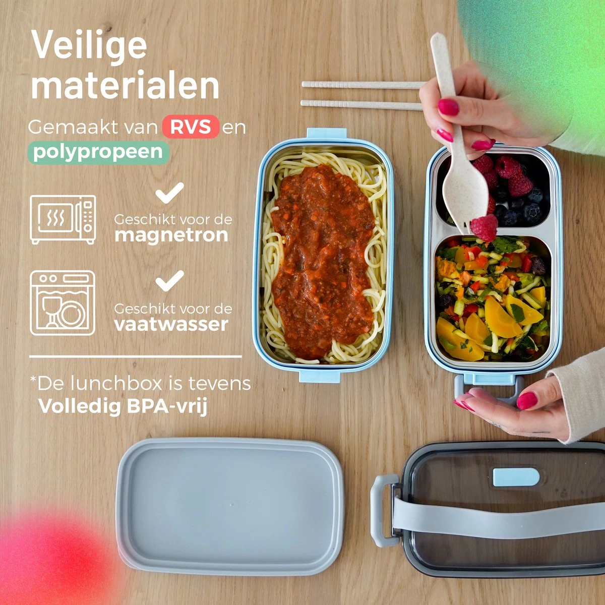 Triple J® Lunchbox - Broodtrommel - Lucht- & Lekvrij - Incl. Bestek - Magnetron & Vaatwasser Bestendig 5 Triple J® Lunchbox - Broodtrommel - Lucht- & Lekvrij - Incl. Bestek - Magnetron & Vaatwasser Bestendig - Afbeelding 3