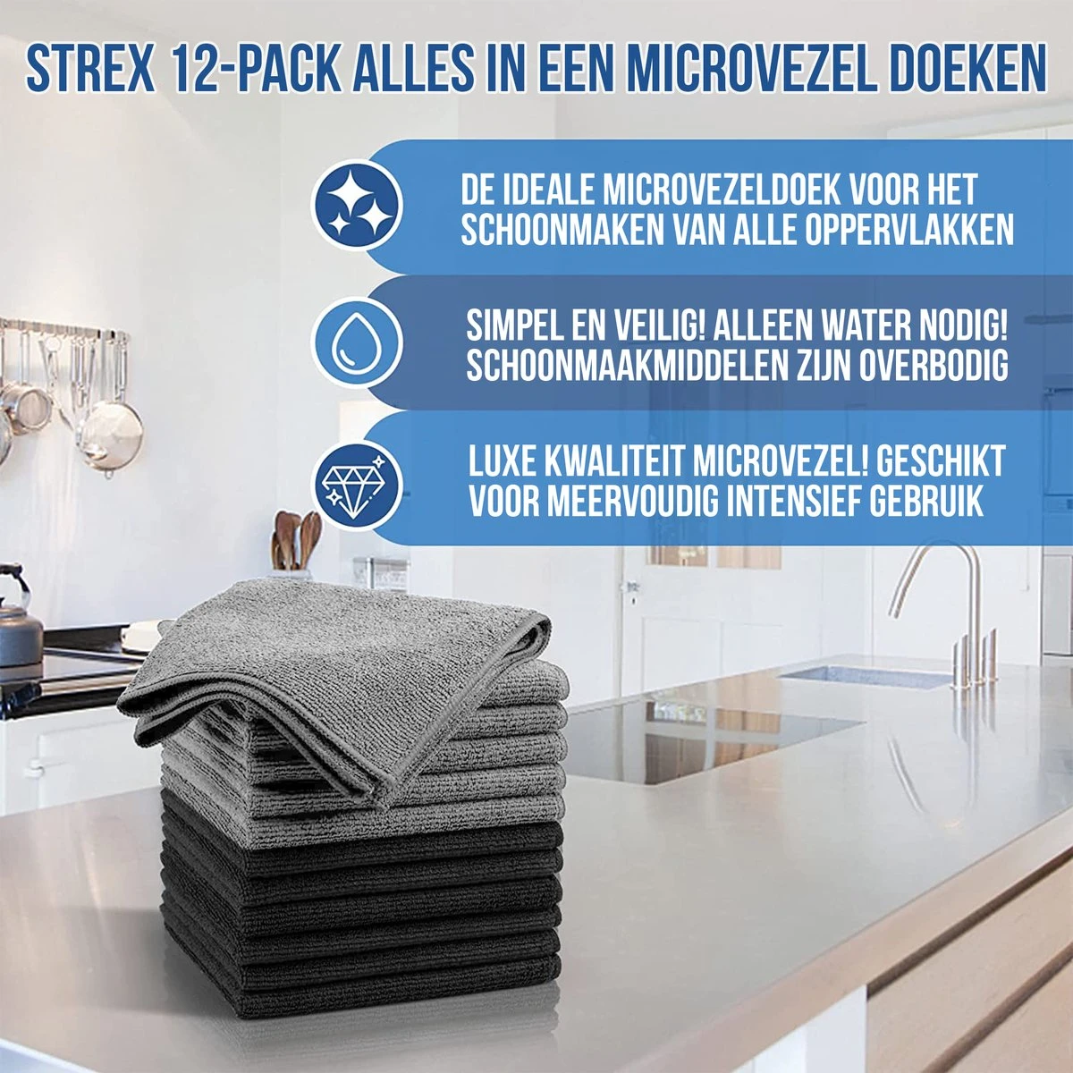 Strex Microvezeldoekjes - 12 Stuks 30 X 30 Cm - Wasbaar - Schoonmaakdoekjes - Schoonmaak / Auto 4 Strex Microvezeldoekjes - 12 Stuks 30 X 30 Cm - Wasbaar - Schoonmaakdoekjes - Schoonmaak / Auto - Afbeelding 2