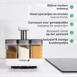 Coninx Kruidenrek Staand - Draaiend Kruidenrek Met Glazen Potjes - Kruidencarrousel Draaibaar - 8 Kruidenpotjes - Wit / RVS 18 Coninx Kruidenrek Staand - Draaiend Kruidenrek Met Glazen Potjes - Kruidencarrousel Draaibaar - 8 Kruidenpotjes - Wit / RVS -Mepal shop 1200x1200 2014