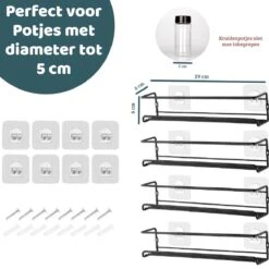 Mmoods Kruidenrek Ophangbaar Zonder Boren - 4 Laags Voor 24 Kruidenpotjes - Speciaal Voor Muur, Wandkast, Kastdeur - Hangende Kruidenorganizer Keuken - Keukenaccessoires -Mepal shop 1200x1200 2021