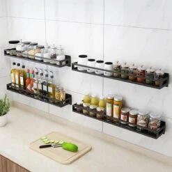 Merkloos Kruidenrek / Opbergrek - RVS - Perforatievrij Aan De Muur Gemonteerd - 50x13x6 Cm - Zwart -Mepal shop 1200x1200 2060