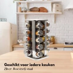 Pazzo Goods - Kruidenrek Staand - Kruidenrek Met Potjes - Zilver - RVS - Kruidenrek Draaibaar - 20 Kruidenpotjes - Inclusief Stickers & Stift - Kruiden Carrousel -Mepal shop 1200x1200 2083