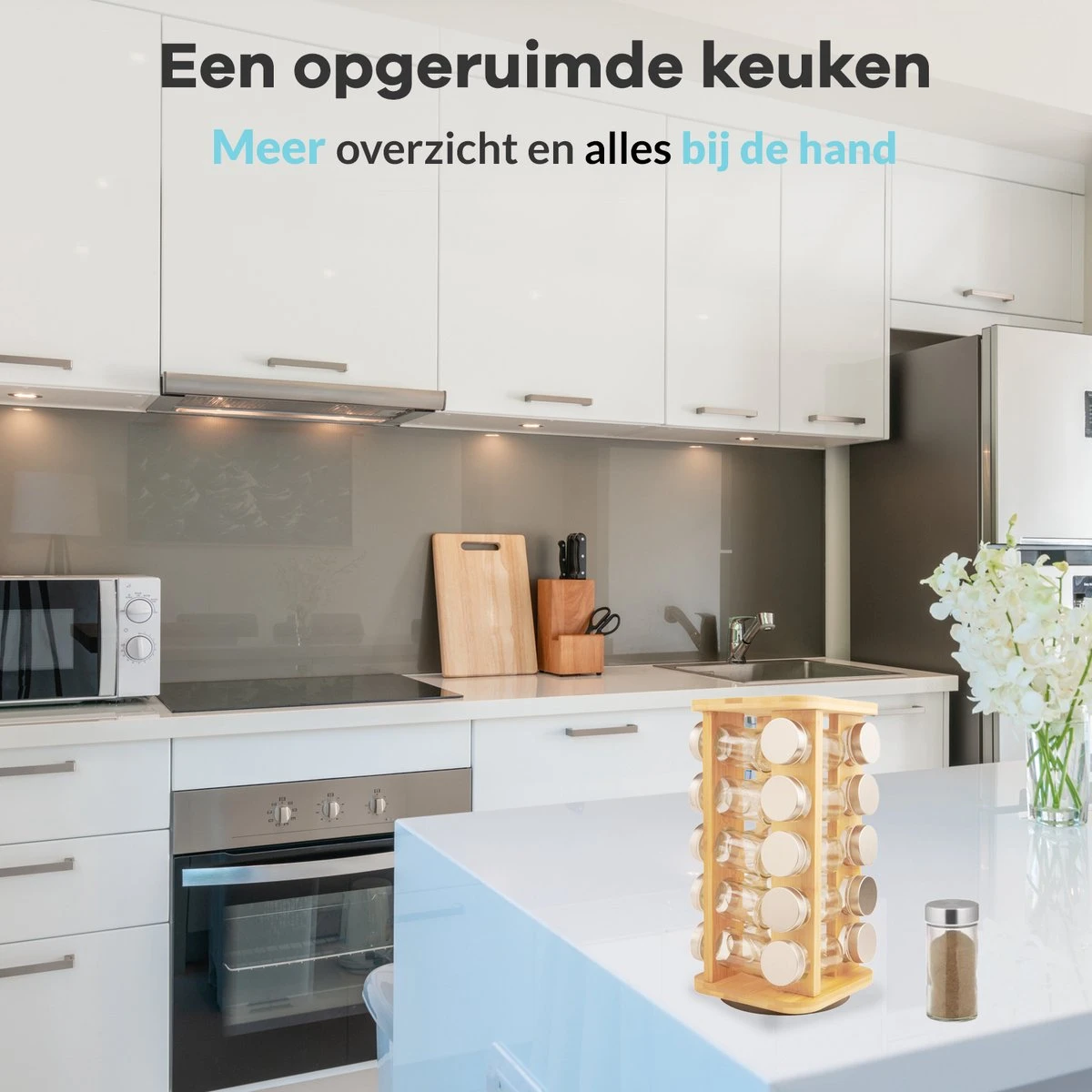 LuZana® Draaibaar Kruidenrek Staand Met Potjes - Bamboe- 20 Kruidenpotjes Met Strooideksel – Incl. Labels, Krijtstift En Trechter 4 LuZana® Draaibaar Kruidenrek Staand Met Potjes - Bamboe- 20 Kruidenpotjes Met Strooideksel – Incl. Labels, Krijtstift En Trechter - Afbeelding 2