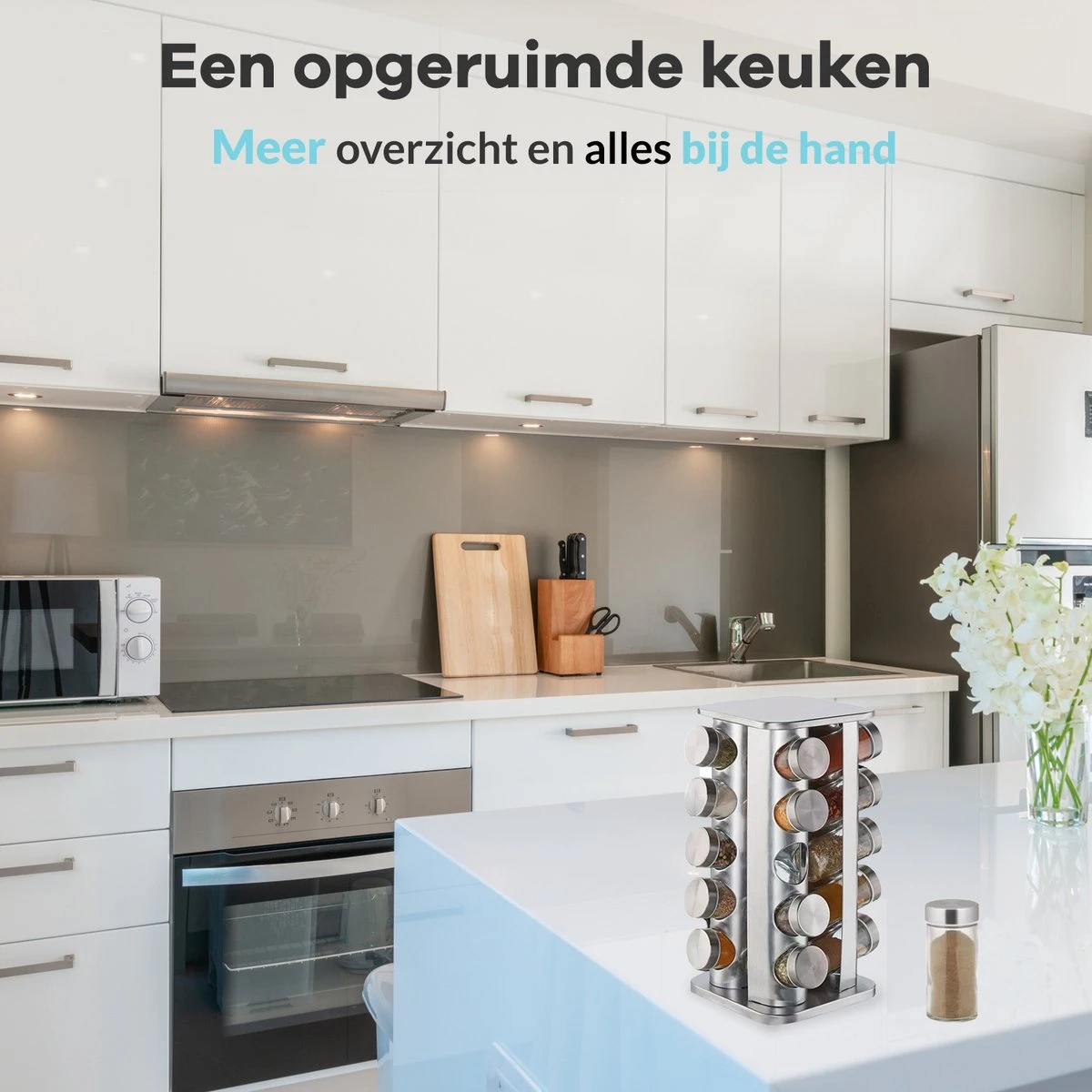 LuZana® Draaibaar Kruidenrek -RVS- Staand Met Potjes - 20 Kruidenpotjes Met Strooideksel – Incl. Labels, Krijtstift En Trechter 4 LuZana® Draaibaar Kruidenrek -RVS- Staand Met Potjes - 20 Kruidenpotjes Met Strooideksel – Incl. Labels, Krijtstift En Trechter - Afbeelding 2