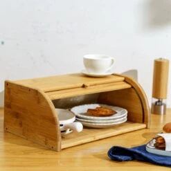 Merkloos Decopatent® Broodtrommel Met Rolluik - Bamboe Houten Brooddoos Met Schuifdeksel - Broodtrommel - Brood Bewaren En Vers Houden -Mepal shop 1200x1200 2203