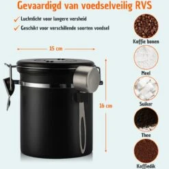 Koffie Bewaarbus Luchtdicht Met CO2 Uitlaat - Koffieblik Bewaarblik Voor 500 Gr Koffiebonen - Zwart - 1.2L -Mepal shop 1200x1200 2248