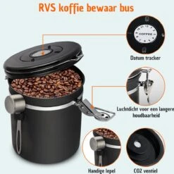 Koffie Bewaarbus Luchtdicht Met CO2 Uitlaat - Koffieblik Bewaarblik Voor 500 Gr Koffiebonen - Zwart - 1.2L -Mepal shop 1200x1200 2252