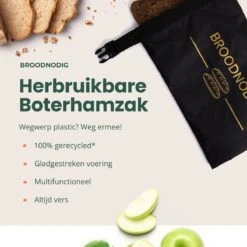 BROODNODIG® - Herbruikbare Boterhamzak - Van 100% Gerecyclede PET-flessen - Ideaal Als Diepvrieszakjes - Lunchzak - Herbruikbaar Boterhamzakje - Foodwrap - Lunchbox - 30x20cm - Zwart -Mepal shop 1200x1200 2346