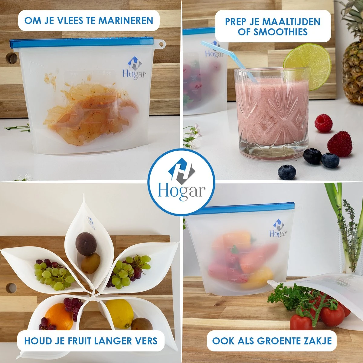 Vershoudzakjes Van Hogar - Siliconen Vershoudzakken - Herbruikbaar Diepvrieszakjes - Meal Prep - Set Van 5 - BPA Vrij - Verwarmbaar - Invriesbaar - Vaatwasser Bestendig - Duurzaam 6 Vershoudzakjes Van Hogar - Siliconen Vershoudzakken - Herbruikbaar Diepvrieszakjes - Meal Prep - Set Van 5 - BPA Vrij - Verwarmbaar - Invriesbaar - Vaatwasser Bestendig - Duurzaam - Afbeelding 4
