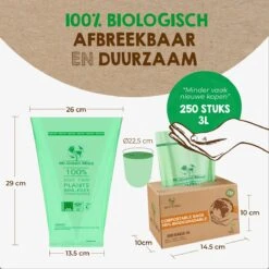 Biozakken 2/3 Liter 250 Stuks Biologisch Afbreekbare Afvalzakken – 26 X 29 Cm - 100% Composteerbare Vuilniszakken - Incl. Dispenser - Gft Afvalzakken -Mepal shop 1200x1200 409