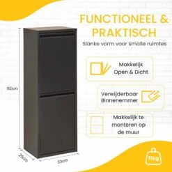 VEEHAUS – Allen - Prullenbak 2 Vakken – Afvalemmer 30 Liter (2x 15L) – Zwart - 2-vaks Prullenbak Afvalscheiding – Afvalbak Metaal – Hygiënisch Recyclen - Afval Scheiden - Prullenbak -Mepal shop 1200x1200 410