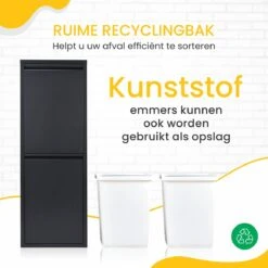 VEEHAUS – Allen - Prullenbak 2 Vakken – Afvalemmer 30 Liter (2x 15L) – Zwart - 2-vaks Prullenbak Afvalscheiding – Afvalbak Metaal – Hygiënisch Recyclen - Afval Scheiden - Prullenbak -Mepal shop 1200x1200 411