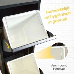 VEEHAUS – Allen - Prullenbak 2 Vakken – Afvalemmer 30 Liter (2x 15L) – Zwart - 2-vaks Prullenbak Afvalscheiding – Afvalbak Metaal – Hygiënisch Recyclen - Afval Scheiden - Prullenbak -Mepal shop 1200x1200 414