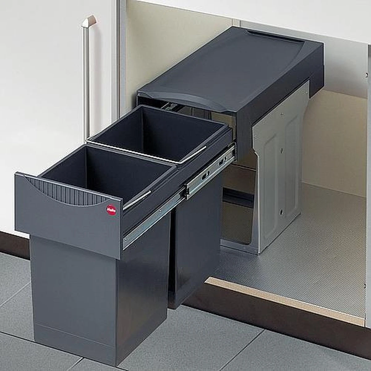 Hailo Tandem - Inbouw Prullenbak - 30 Liter Inhoud - Met 2 Compartimenten - Grijs 4 Hailo Tandem - Inbouw Prullenbak - 30 Liter Inhoud - Met 2 Compartimenten - Grijs - Afbeelding 2