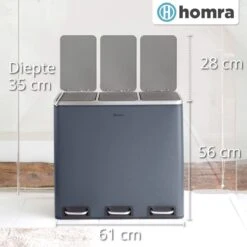 Homra SPARQ Afvalscheiding Prullenbak 3 Vakken - 3 X 18 L Inhoud - 54 Liter - Grijs - RVS - Trio Pedaalemmer - 3-vaks Recycle Afvalemmer - Hygiënisch Afval Scheiden - Grijze Keuken Vuilbak - Kantoor Prullenbak - Pedaal - Afvalscheidingsprullenbak -Mepal shop 1200x1200 438