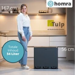 Homra SPARQ Afvalscheiding Prullenbak 3 Vakken - 3 X 18 L Inhoud - 54 Liter - Grijs - RVS - Trio Pedaalemmer - 3-vaks Recycle Afvalemmer - Hygiënisch Afval Scheiden - Grijze Keuken Vuilbak - Kantoor Prullenbak - Pedaal - Afvalscheidingsprullenbak -Mepal shop 1200x1200 439