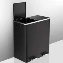 Songmics - Prullenbak - 60 Liter Inhoud (2x30) - Met 2 Gescheiden Bakken - RVS - Zwart -Mepal shop 1200x1200 444