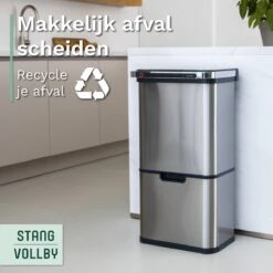 Prullenbak Met Sensor - 60 L - Afvalscheiding Vuilbak StangVollby Halden - RVS - 4 Vakken - Automatisch Lucht Filter - 60 Liter (2×18L + 2×12L) - Automatische Soft Close Deksel Met Infrarood Sensor - 4 Vaks Afvalemmer - Bacterie Filter - Design -Mepal shop 1200x1200 457