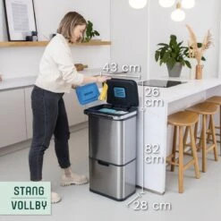 Prullenbak Met Sensor - 60 L - Afvalscheiding Vuilbak StangVollby Halden - RVS - 4 Vakken - Automatisch Lucht Filter - 60 Liter (2×18L + 2×12L) - Automatische Soft Close Deksel Met Infrarood Sensor - 4 Vaks Afvalemmer - Bacterie Filter - Design -Mepal shop 1200x1200 459