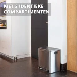Homra BLINQ Afvalscheiding Prullenbak Met 2 Vakken - 2 X 15 L Vuilnisbak - RVS Duo Pedaalemmer - 2-vaks Afvalemmer 30 Liter - Hygiënisch Afval Scheiden - Keuken Vuilbak - Pedaal Afvalbak - Soft Close Deksel - Recycle Afvalbak -Mepal shop 1200x1200 476