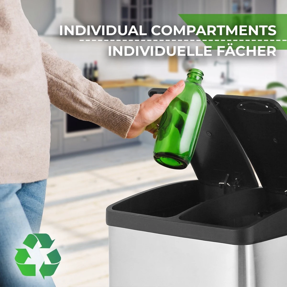 Jago - Vuilnisemmer 16 Liter Met 2 Vakken Van 8 Liter Met Binnenemmers - Prullenbak Voor Afvalscheiding - Pedaalemmer - Prullenbak - RVS 12 Jago - Vuilnisemmer 16 Liter Met 2 Vakken Van 8 Liter Met Binnenemmers - Prullenbak Voor Afvalscheiding - Pedaalemmer - Prullenbak - RVS - Afbeelding 10