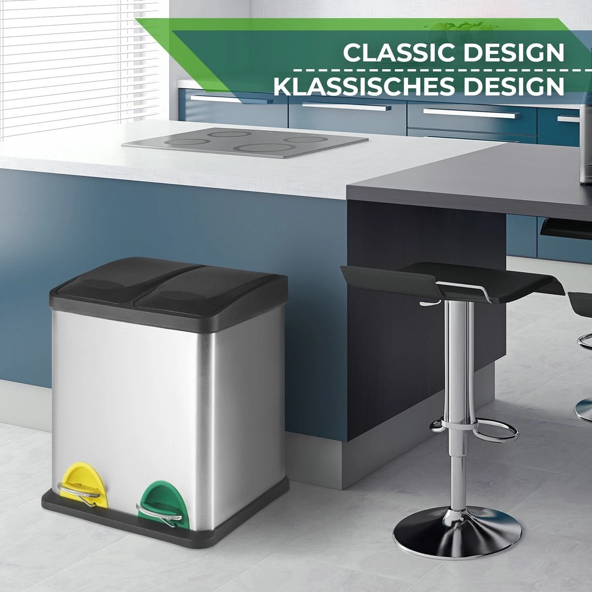 Jago - Vuilnisemmer 16 Liter Met 2 Vakken Van 8 Liter Met Binnenemmers - Prullenbak Voor Afvalscheiding - Pedaalemmer - Prullenbak - RVS 13 Jago - Vuilnisemmer 16 Liter Met 2 Vakken Van 8 Liter Met Binnenemmers - Prullenbak Voor Afvalscheiding - Pedaalemmer - Prullenbak - RVS - Afbeelding 11