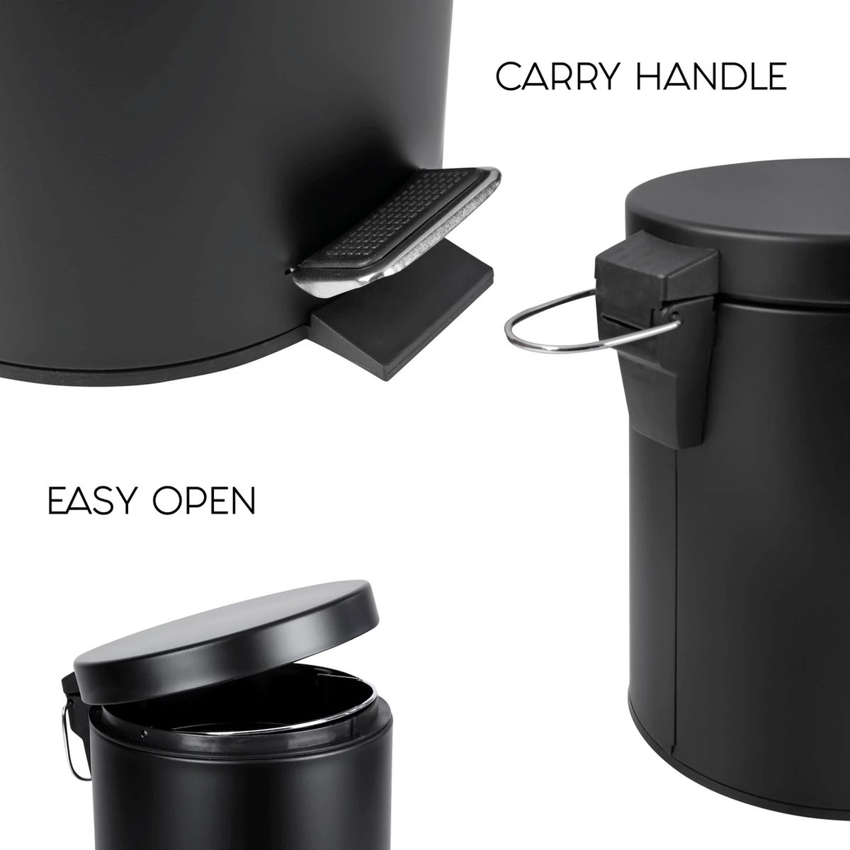 Differnz Pedaalemmer Mat Zwart – Prullenbak Badkamer – Afvalbakje – 5 Liter 8 Differnz Pedaalemmer Mat Zwart – Prullenbak Badkamer – Afvalbakje – 5 Liter - Afbeelding 6