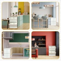 VEEHAUS – Clark - Prullenbak 4 Vakken – Afvalemmer 60 Liter (4x 15L) – Wit - 4-vaks Prullenbak Afvalscheiding – Hygiënisch Recyclen – Afvalbak Metaal - Afval Scheiden - Prullenbak - Wit -Mepal shop 1200x1200 584