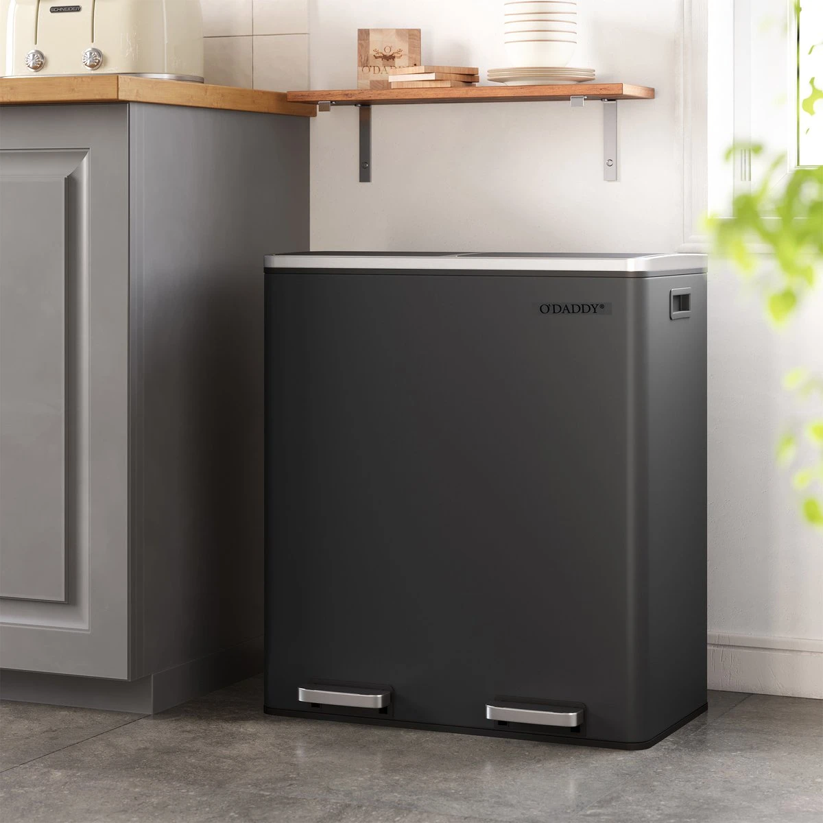 O'DADDY® Prullenbak Afvalscheiding - Vuilnisbak 60L (2x 30L) - Pedaalemmer - 59 X 65 X 32 Cm - Zwart 6 O'DADDY® Prullenbak Afvalscheiding - Vuilnisbak 60L (2x 30L) - Pedaalemmer - 59 X 65 X 32 Cm - Zwart - Afbeelding 4