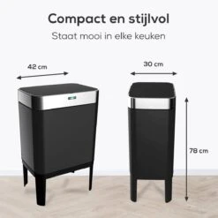 Loftey Sensor Prullenbak 60 Liter – Touch Free Afvalbak - Afvalemmer - Afvalscheiding 2x30L - Keuken - Zwart/RVS -Mepal shop 1200x1200 616