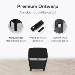 Loftey Sensor Prullenbak 60 Liter – Touch Free Afvalbak - Afvalemmer - Afvalscheiding 2x30L - Keuken - Zwart/RVS -Mepal shop 1200x1200 619