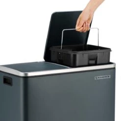 Segenn's Prullenbak - Keuken Afvalbak - 60 Liter - Met 2 Vakken - Afvalscheiding 2x30 L - Metalen Pedaalemmer - Kunststof Binnenbak - Met Klapdeksel En Handgrepen - Zacht Sluiten - Luchtdicht - Grijs -Mepal shop 1200x1200 656
