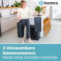 Homra MAXER Pedaalemmer – Prullenbak 3 Vakken – Afvalemmer 60 Liter (3x 20L) – Trio Prullenbak – Zwart - 3-vaks Prullenbak Afvalscheiding – Afvalbak RVS – Hygiënisch Recyclen - Afval Scheiden - Pedaal Prullenbak -Mepal shop 1200x1200 697