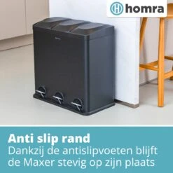 Homra MAXER Pedaalemmer – Prullenbak 3 Vakken – Afvalemmer 60 Liter (3x 20L) – Trio Prullenbak – Zwart - 3-vaks Prullenbak Afvalscheiding – Afvalbak RVS – Hygiënisch Recyclen - Afval Scheiden - Pedaal Prullenbak -Mepal shop 1200x1200 699