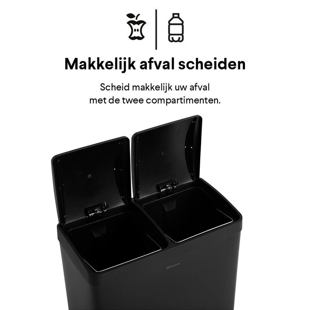 Homra NEVIQ Afvalscheiding Prullenbak Met 2 Vakken - 2 X 30 L Inhoud - Duo Pedaalemmer In Mat Zwart - 2-vaks Afvalemmer 60 Liter - Hoogwaardig RVS - Pedaal Vuilbak - Hygiënisch Afval Scheiden - Zwarte Duo Prullenbak - Dubbele Vuilnisbak 5 Homra NEVIQ Afvalscheiding Prullenbak Met 2 Vakken - 2 X 30 L Inhoud - Duo Pedaalemmer In Mat Zwart - 2-vaks Afvalemmer 60 Liter - Hoogwaardig RVS - Pedaal Vuilbak - Hygiënisch Afval Scheiden - Zwarte Duo Prullenbak - Dubbele Vuilnisbak - Afbeelding 3
