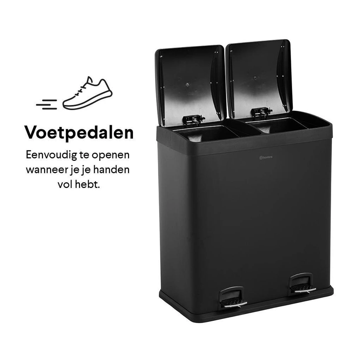 Homra NEVIQ Afvalscheiding Prullenbak Met 2 Vakken - 2 X 30 L Inhoud - Duo Pedaalemmer In Mat Zwart - 2-vaks Afvalemmer 60 Liter - Hoogwaardig RVS - Pedaal Vuilbak - Hygiënisch Afval Scheiden - Zwarte Duo Prullenbak - Dubbele Vuilnisbak 13 Homra NEVIQ Afvalscheiding Prullenbak Met 2 Vakken - 2 X 30 L Inhoud - Duo Pedaalemmer In Mat Zwart - 2-vaks Afvalemmer 60 Liter - Hoogwaardig RVS - Pedaal Vuilbak - Hygiënisch Afval Scheiden - Zwarte Duo Prullenbak - Dubbele Vuilnisbak - Afbeelding 11