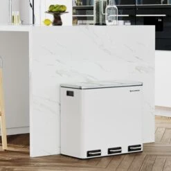 Hoppa! Keukenafvalbak, Afvalscheidingssysteem, 3 X 18L, 3 Vakken Pedaalemmer, Afvalbak, Softclose, Met Voetpedalen, Kunststof Binnenemmers En Handgrepen, Wit -Mepal shop 1200x1200 738
