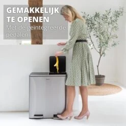 Afvalscheidingsprullenbak 2 Vakken – 60 L (2x30 Liter) Pedaalemmer Homra QUICKX – Design Duo Afvalemmer RVS - Afval Scheiden - Recycle Afvalbak - Hygiënisch Pedaal - Dubbele Vuilnisbak - Keuken Vuilbak - Kantoor Prullenbak -Mepal shop 1200x1200 742