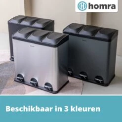 Homra MAXER Pedaalemmer – Prullenbak 3 Vakken – Grijze Afvalemmer 60 Liter (3x 20L) – Trio Prullenbak Grijs – RVS - 3-vaks Prullenbak Afvalscheiding – Afvalbak RVS – Hygiënisch Recyclen - Afval Scheiden - Pedaal Prullenbak Grijs -Mepal shop 1200x1200 751
