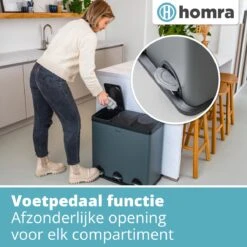 Homra MAXER Pedaalemmer – Prullenbak 3 Vakken – Grijze Afvalemmer 60 Liter (3x 20L) – Trio Prullenbak Grijs – RVS - 3-vaks Prullenbak Afvalscheiding – Afvalbak RVS – Hygiënisch Recyclen - Afval Scheiden - Pedaal Prullenbak Grijs -Mepal shop 1200x1200 752