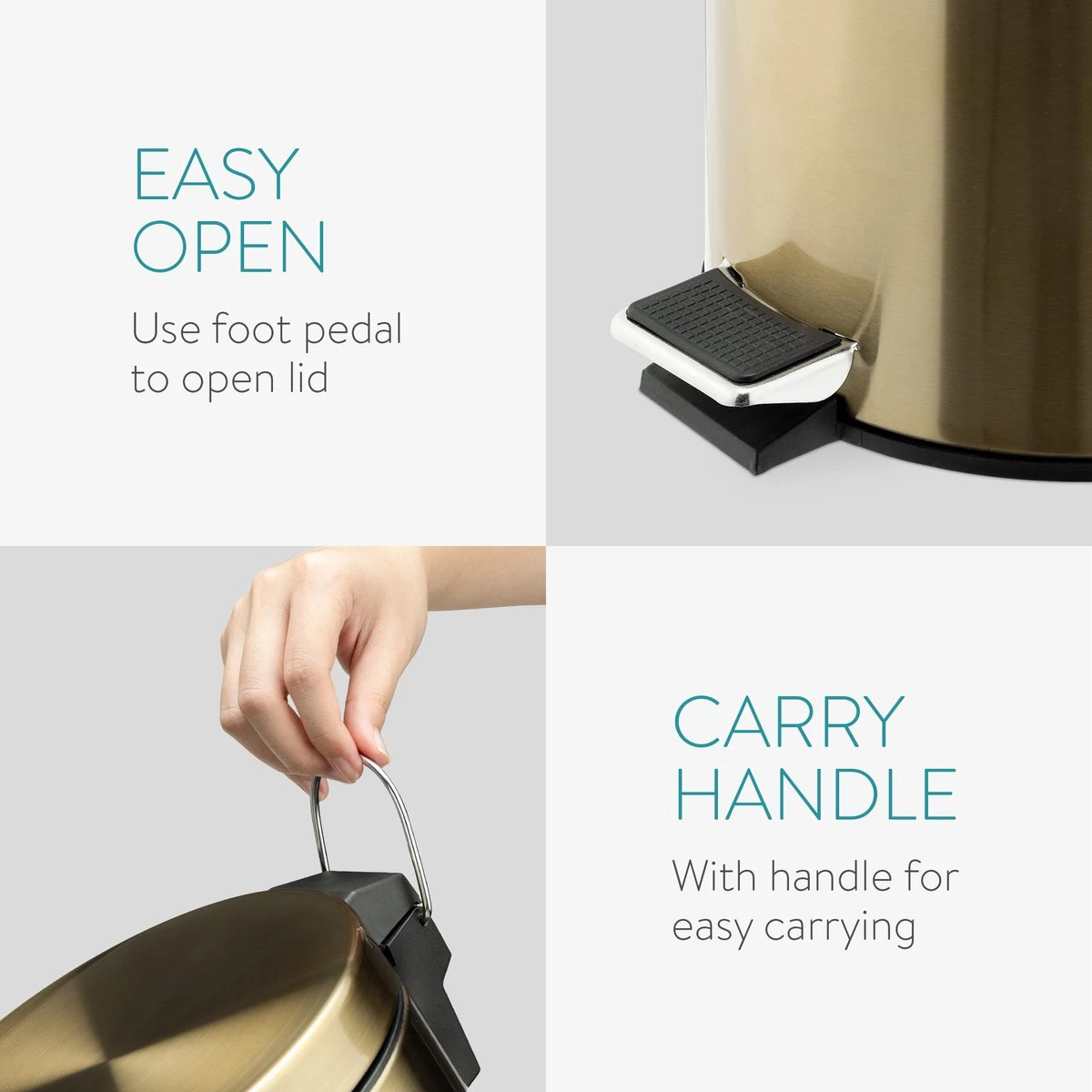 Navaris Badkamer Pedaalemmer 5 Liter - Badkamerprullenbak Met Deksel En Uitneembare Emmer Voor Badkamer, Toilet, Keuken - Metallic Goudkleurig 8 Navaris Badkamer Pedaalemmer 5 Liter - Badkamerprullenbak Met Deksel En Uitneembare Emmer Voor Badkamer, Toilet, Keuken - Metallic Goudkleurig - Afbeelding 6