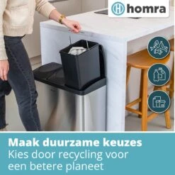 Homra MAXER Pedaalemmer – Prullenbak 3 Vakken – Afvalemmer 60 Liter (3x 20L) – Trio Prullenbak – RVS - 3-vaks Prullenbak Afvalscheiding – Afvalbak RVS – Hygiënisch Recyclen - Afval Scheiden - Pedaal Prullenbak Zilver -Mepal shop 1200x1200 775