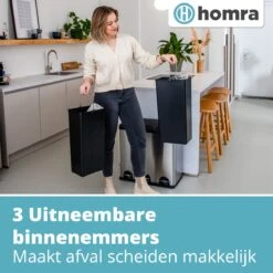 Homra MAXER Pedaalemmer – Prullenbak 3 Vakken – Afvalemmer 60 Liter (3x 20L) – Trio Prullenbak – RVS - 3-vaks Prullenbak Afvalscheiding – Afvalbak RVS – Hygiënisch Recyclen - Afval Scheiden - Pedaal Prullenbak Zilver -Mepal shop 1200x1200 776