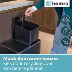 Homra SPARQ Afvalscheiding Prullenbak 3 Vakken - 3 X 18 L Inhoud - 54 Liter - Zwart - RVS - Trio Pedaalemmer - 3-vaks Recycle Afvalemmer - Hygiënisch Afval Scheiden - Zwarte Keuken Vuilbak - Kantoor Prullenbak - Pedaal - Afvalscheidingsprullenbak -Mepal shop 1200x1200 795