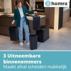 Homra SPARQ Afvalscheiding Prullenbak 3 Vakken - 3 X 18 L Inhoud - 54 Liter - Zwart - RVS - Trio Pedaalemmer - 3-vaks Recycle Afvalemmer - Hygiënisch Afval Scheiden - Zwarte Keuken Vuilbak - Kantoor Prullenbak - Pedaal - Afvalscheidingsprullenbak -Mepal shop 1200x1200 796