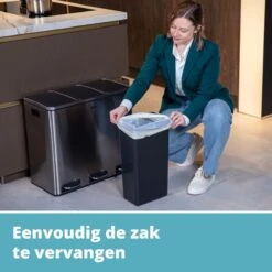 Homra SPARQ Afvalscheiding Prullenbak Met 3 Vakken - 3 X 18 L Inhoud - 54 Liter - RVS - Trio Pedaalemmer - 3-vaks Recycle Afvalemmer - Hygiënisch Afval Scheiden - Vuilbak Zilver - Kantoor Prullenbak - Pedaal Emmer - Afvalscheidingsprullenbak -Mepal shop 1200x1200 828