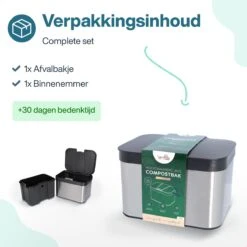 Hoogwaardig RVS Compostbak En Binnenemmer 4.3L - Groenafval - Compost - Afvalbakje Aanrecht - Compostemmer Keuken - Afvalemmer -Mepal shop 1200x1200 930
