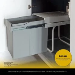 Eleganca Afvalbak 30 Liter - Uittrekbare Prullenbak - Vuilnisbak - Inbouw Afvalemmer - Grijs - B25,5xD45xH40cm -Mepal shop 1200x1200 959